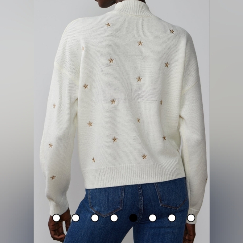 Boho Chic Spring Coastal Pullover Oversized Embroidered Gold Stars Sweater New - Picture 3 of 10
